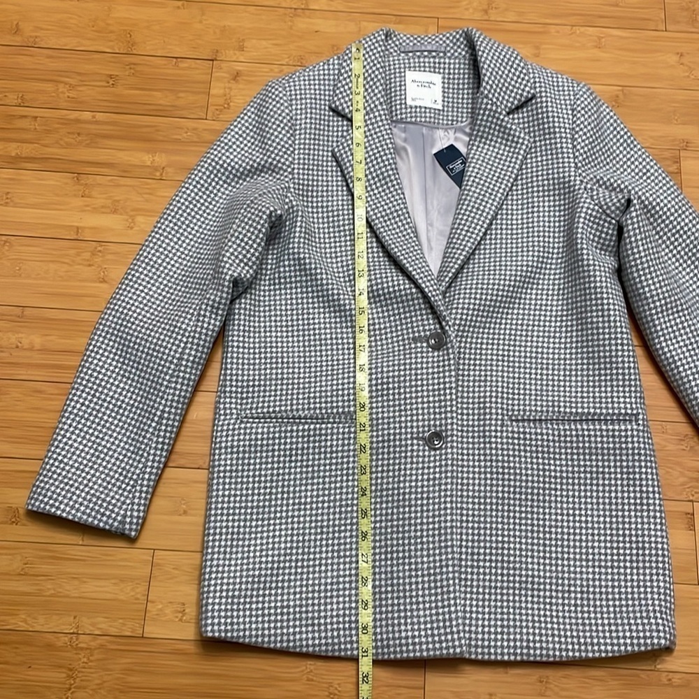 Abercrombie & Fitch Wool Blend Blazer Coat Medium Gray Houndstooth Single Breast - Picture 16 of 16